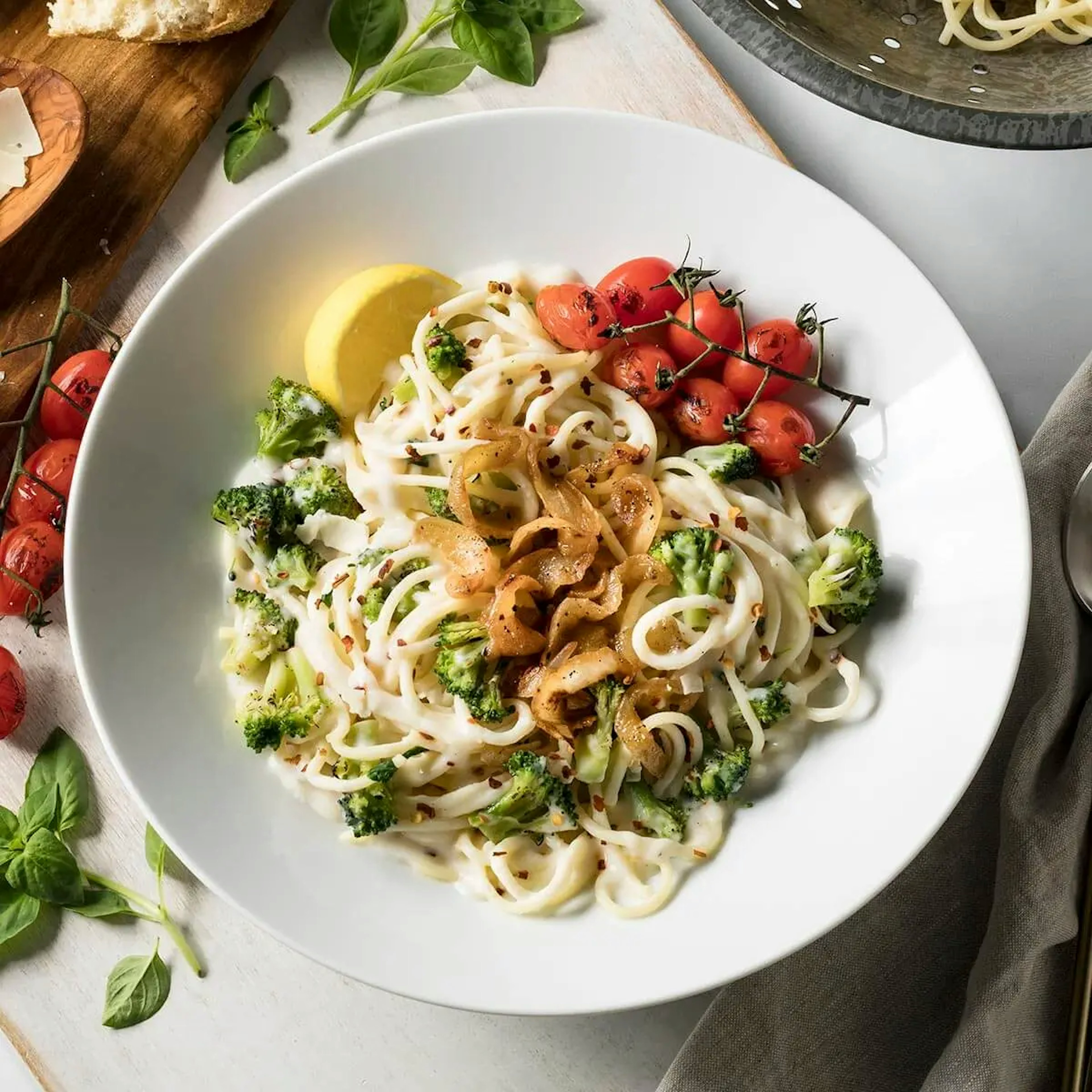 Vegan Alfredo with Charred Broccoli Recipe Card